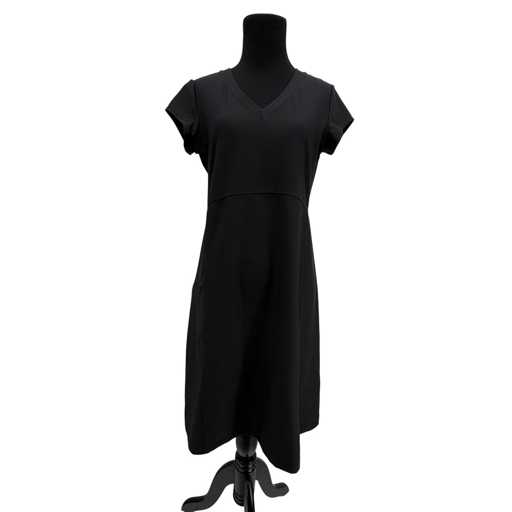 L.L.Bean Black V Neck Travel Dress A Line Stretch Pocket Small